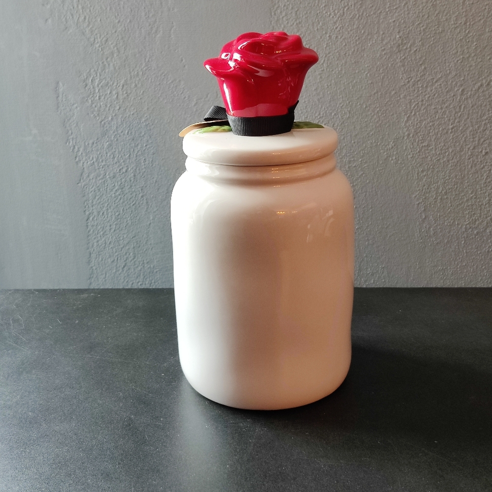 Rae Dunn canister with rose topper - Love Story - Picture 2 of 7
